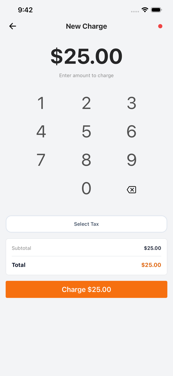 SimplaTask mobile app charge screen